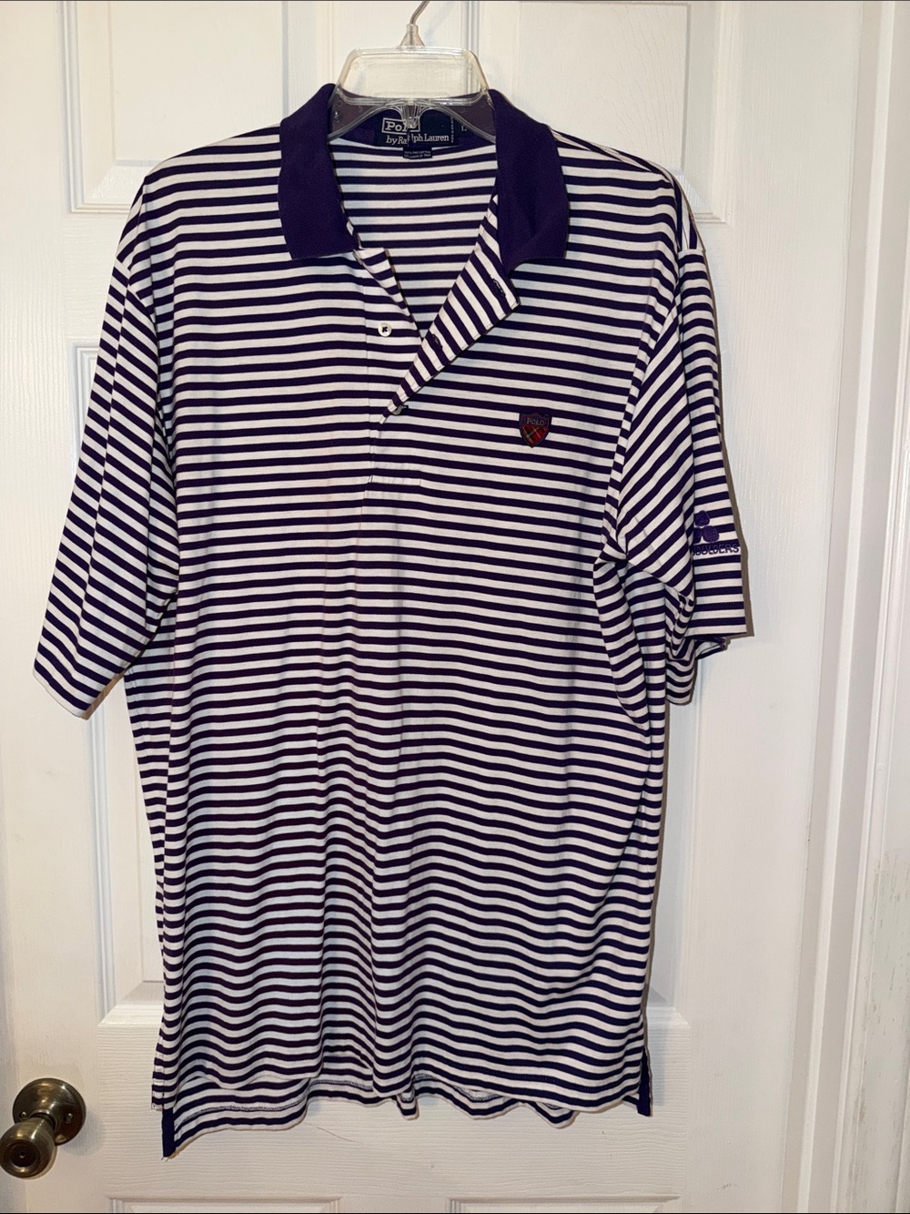 Men’s Ralph Lauren Chaps Polo shirt, size Large, Purple & White stripes
